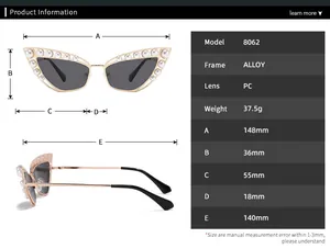 Guide des tailles détaillé et spécifications pour lunettes œil-de-chat avec perles