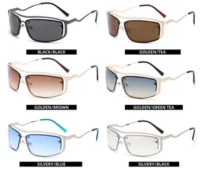 Vue détaillée de lunettes de soleil carrées Y2K en métal en six coloris différents