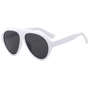 Chic oversized white aviator sunglasses with dark grey lenses and thick frame
