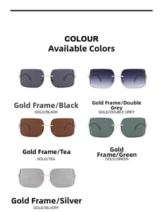 Lunettes de soleil carrées sans monture en cinq couleurs avec branches dorées en serpent