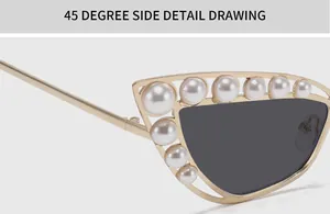 Détail de lunettes de soleil œil de chat à monture métallique et perles, vue latérale