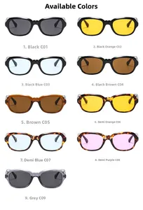 Selection of retro square sunglasses in nine diverse frame colors and lens tints