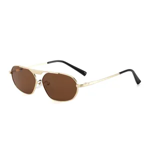 Classic aviator sunglasses with gold metal frame and brown lenses for women