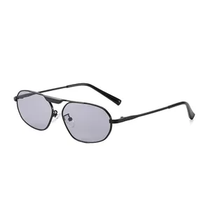 Retro irregular oversized metal frame sunglasses with gray tinted lenses for women