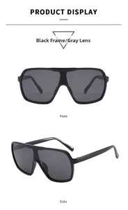 Vues de face et de côté de lunettes de soleil carrées noires avec verres gris