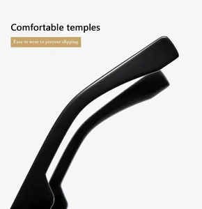 Detail of ergonomic anti-slip temple tips on black fashion sunglasses for comfortable wear