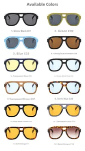 Collection of double-bridge oversized sunglasses in twelve diverse frame and lens colors