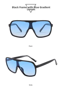 Vues détaillées de lunettes de soleil à monture noire et verres bleus dégradés pour femmes