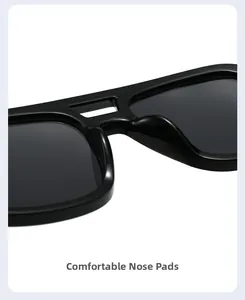 Detail view of comfortable integrated nose pads on black retro square sunglasses