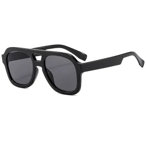 Retro Oversized Pilot Sunglasses For Women Men Fashion Double Bridge UV400 Protection PC Frame AC Lens Outdoor Sun Glasses