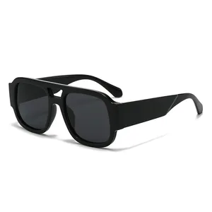 Modern oversized black double-bridge sunglasses with thick square frames for men and women