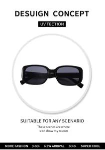 Detail view of black rectangular sunglasses with wide temples and UV protection lenses