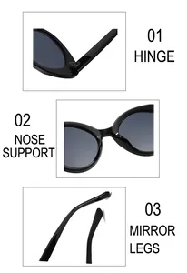 Detalle de bisagras metálicas, soporte nasal y patillas de estas gafas de sol modernas