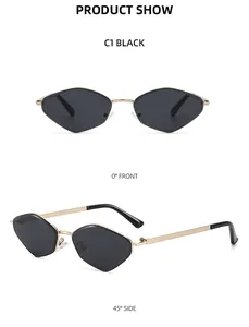 Vues de face et à 45 degrés de lunettes de soleil polygonales avec monture en métal doré