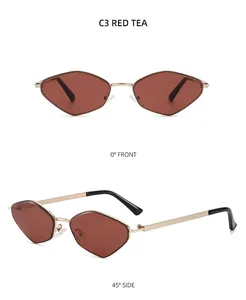 Détails de face et de profil des lunettes de soleil C3 Red Tea en métal polygone