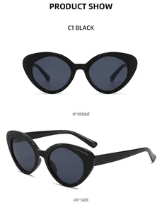 Vistas frontal y lateral de 45 grados de las gafas de sol ojo de gato en negro