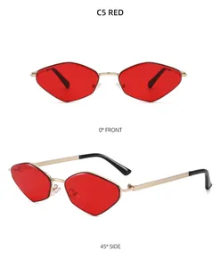 Vues détaillées de face et de côté des lunettes de soleil en métal rouge C5