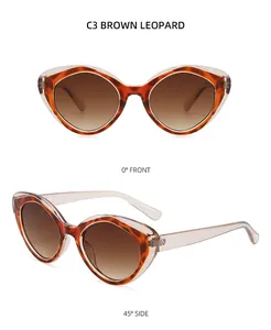 Vista detallada frontal y lateral de gafas de sol de ojo de gato leopardo vintage