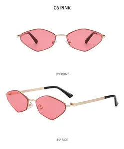Vues détaillées de lunettes de soleil roses géométriques avec monture en métal doré