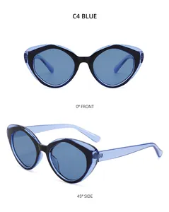 Vistas detalladas de las gafas de sol de ojo de gato en azul C4 con ángulos de frente y 45 grados