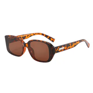 Retro rectangle tortoiseshell sunglasses with brown lenses and silver metal side accents