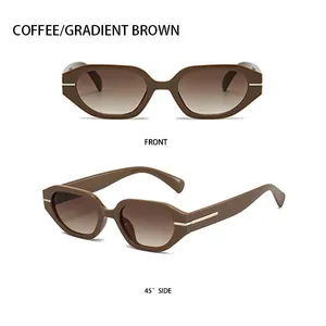 Détail de lunettes de soleil géométriques café avec verres dégradés et clous latéraux