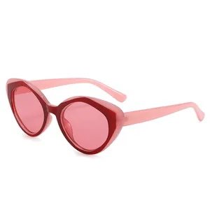 Gafas de sol retro cat-eye con montura de doble capa en rosa y burdeos elegante