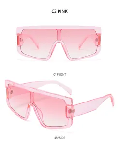 Detailansicht der pinkfarbenen One-Piece Sonnenbrille in der Frontal- und 45-Grad-Seitenansicht