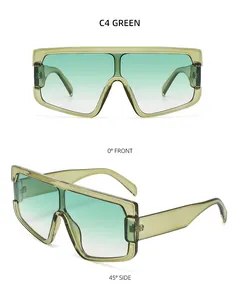 Detailansicht der großen flachen grünen Verlaufs-Sonnenbrille mit transparentem Rahmen