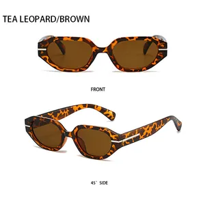 Vue détaillée de lunettes de soleil tendance motif léopard avec verres marrons