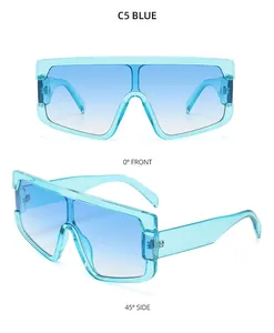 Front- und 45-Grad-Seitenansicht der blauen Verlaufsgläser-Sonnenbrille in C5 Blau