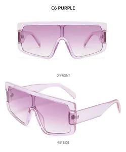 Detailansicht der lila Oversize-Sonnenbrille mit C6-Farbverlauf und Rahmen