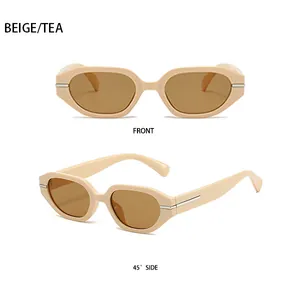 Vues de face et à 45 degrés de lunettes de soleil beiges avec verres teintés thé