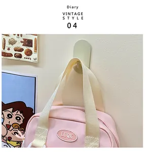 Pink canvas handbag cute casual tote bag student single shoulder bag with retro style design.