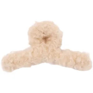 Eleganter beiger Plüsch-Haarclip aus Kunstpelz für Damen-Winterfrisuren