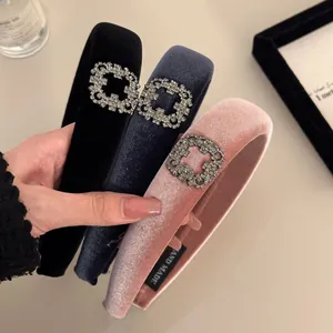 Diadema Acolchada de Terciopelo Vintage Con Hebilla Cuadrada de Strass Elegante Diadema de Esponja Ancha Hecha a Mano Accesorios para el Cabello de Mujer