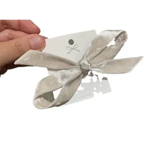 Elegant beige velvet bow hair clip for women with premium Korean style handmade finish