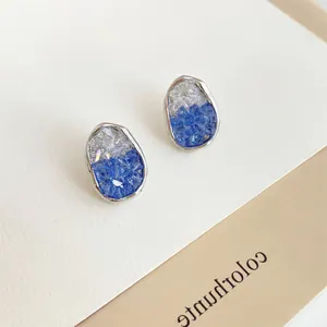 Blue and white gradient crystal stud earrings with 925 silver needles and silver base