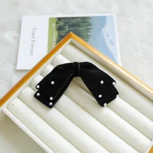 Vintage Schwarz Samt Schleife Haarklammer Für Damen Mit Eleganten Kunstperlen Handgefertigt Französischer Stil Haarschmuck