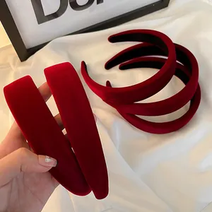 Vintage Wine Red Velvet Padded Headband For Women Elegant Wide Thick Sponge Hair Band Autumn Winter New Year Hair Accessories