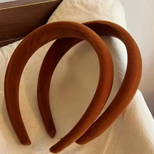 Brown velvet padded headband set with high top design for autumn and winter hair styling