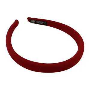 Handmade red velvet padded headband for women with wide brim for high cranial top look