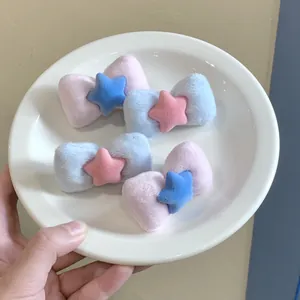 Pink and blue velvet bow hair clips with star accents for girls hair styling set