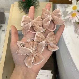 Ensemble de pinces à cheveux et élastiques en velours rose avec paillettes pour femmes