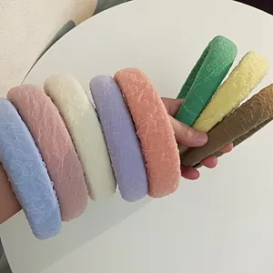 Puffy seersucker wide headbands set in assorted spring candy colors for women