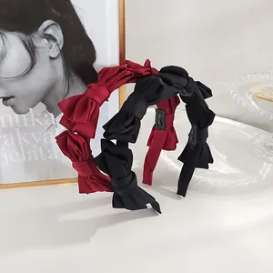 Handmade vintage velvet bow headbands in wine red and black for French style