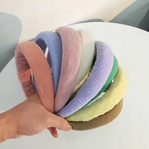 Chunky pastel seersucker sponge headbands in eight candy colors with pleated texture