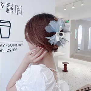 Pinza para el Pelo Grande con Flor de Camelia Elegante de Malla Organza con Lazo de Strass Accesorios para el Cabello