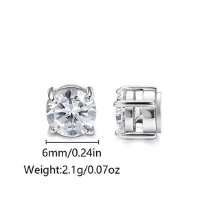 Detail view of 6mm round cubic zirconia magnetic stud earrings with size annotations
