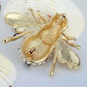 Golden honeybee brooch with full diamonds and non-slip metal texture on the back
